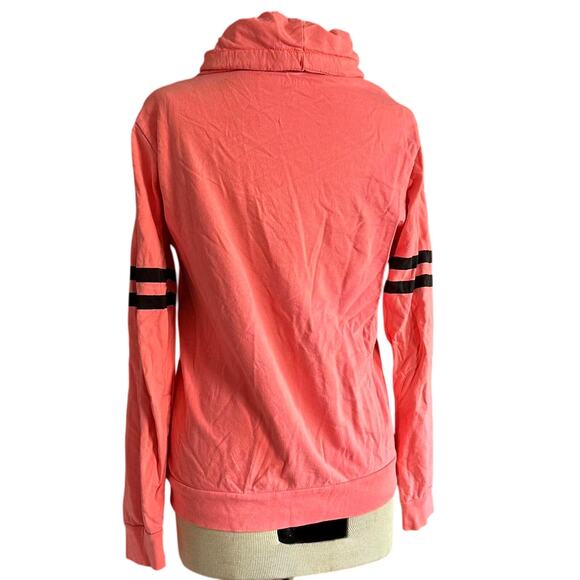 Womens Sweatshirt Size Large Coral Pink Retro Vibe Cowl Neck Workout Outdoor Gym - Picture 4 of 7